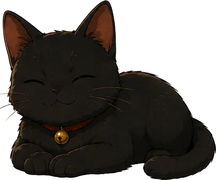 本の上でまるくなり、目を閉じてくつろぐ黒猫のクロ